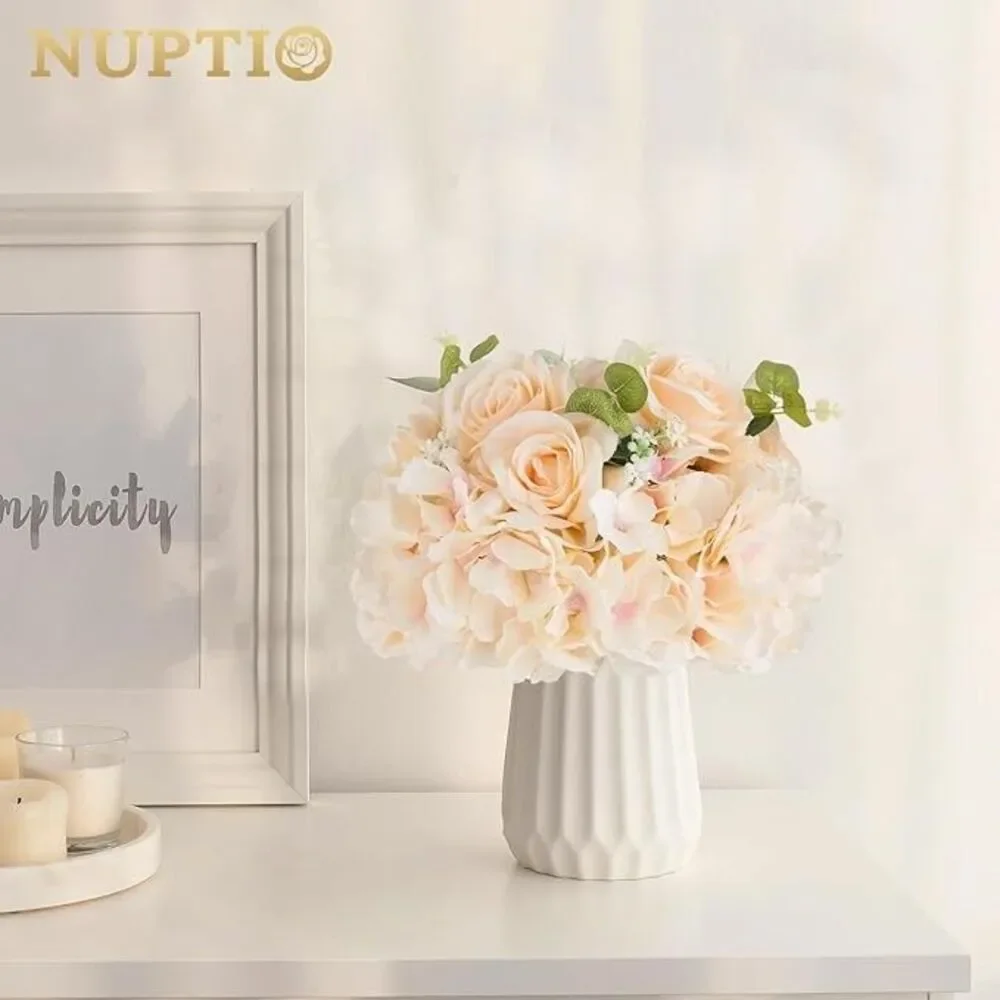 NUPTIO Flower Ball Arrangement Bouquet: 10 Pcs 11.8 inch Diameter Champagne Rose